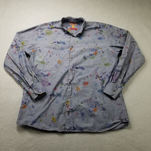 Visconti Button Shirt Men Size XL Blue Paint Splatter Limited Edition Long Sleev